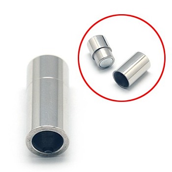 304 Stainless Steel Magnetic Clasps with Glue-in Ends, Column, Stainless Steel Color, 21x9mm