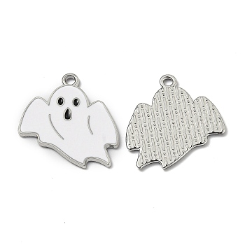 Alloy Enamel Pendants, for Halloween, Ghost, Platinum, White, 26.5x23x1.2mm, Hole: 1.8mm