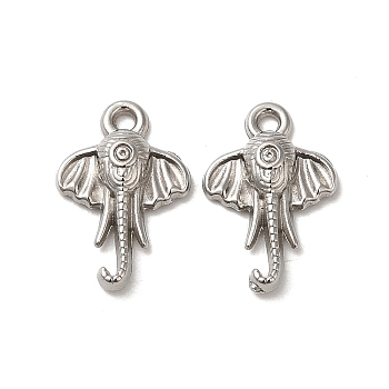 304 Stainless Steel Charm, Elephant Charm, Stainless Steel Color, 14.5x9.5x2.5mm, Hole: 1.2mm