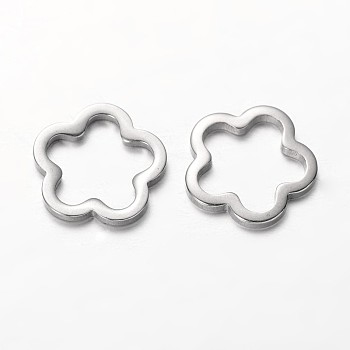 201 Stainless Steel Link Rings, Flower, Stainless Steel Color, 13.5x13.5x1.5mm