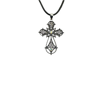 Cross Zinc Alloy Pendant Necklace, with Rhinestone, Rosaline, 19.69 inch(50cm)