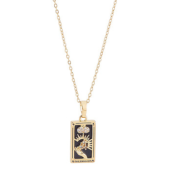 Brass with Cubic Zirconia Pendants Necklaces, Tarot, Lead Free & Nickel Free & Cadmium Free, 17.72~17.91 inch(45~45.5cm), end extender: 60~62mm long, pendants: 22~27.5x11~15mm