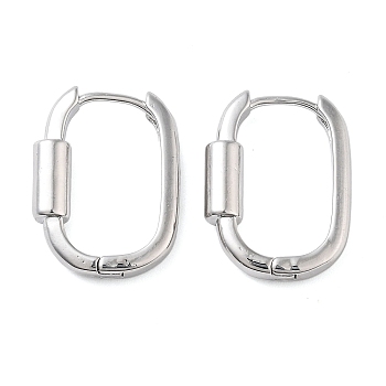 Brass Oval Hoop Earrings for Women, Real Platinum Plated, 18.5x13.5mm