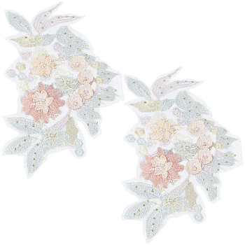 Lace Embroidery Sewing Fiber, DIY Garment Accessories, Flower Cloth Patches, Pale Green, 300x220x7mm
