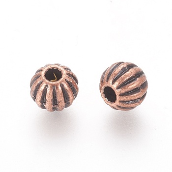 Tibetan Style Beads, Lead Free & Nickel Free & Cadmium Free, Round, Red Copper Color, Size: about 6mm in diameter, hole: 1mm