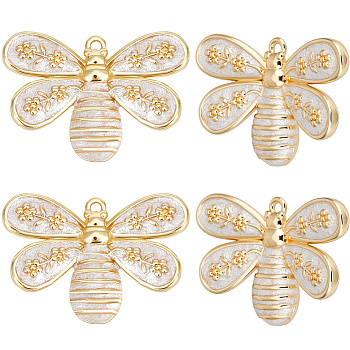 6Pcs Rack Plating Brass Enamel Pendants, Long-Lasting Plated, Lead Free & Cadmium Free, Bees Charms, Real 18K Gold Plated, 18x25.5x3.8mm, Hole: 1.5mm
