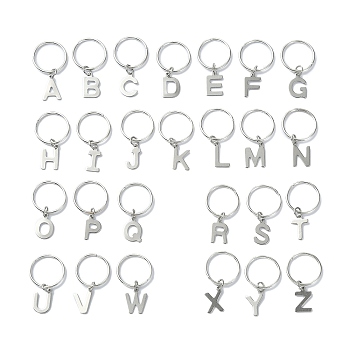 26Pcs 201 Stainless Steel Braiding Hair Pendants Decoration Clips, for Hair Styling, with Iron Jump Rings, Letter A~Z, 30~32mm