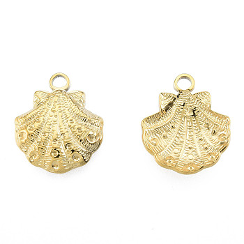 Ion Plating(IP) 201 Stainless Steel Pendants, Shell Shape, Real 18K Gold Plated, 17.5x15x3mm, Hole: 2mm