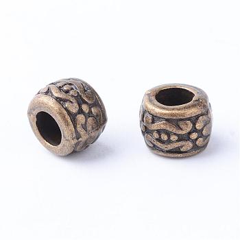 Tibetan Style Alloy Beads, Column, Cadmium Free & Nickel Free & Lead Free, Antique Bronze, 7.5x5.5mm, Hole: 3.5~4mm, about 1110pcs/1000g
