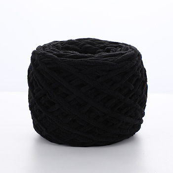 Soft Crocheting Polyester Yarn, Thick Knitting Yarn for Scarf, Bag, Cushion Making, Black, 6mm