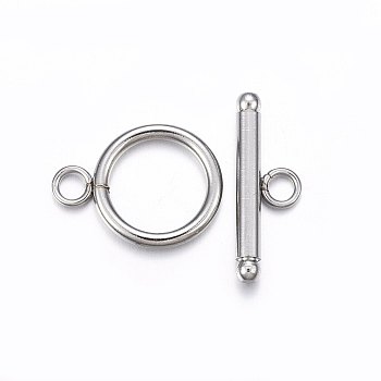 201 Stainless Steel Toggle Clasps, Stainless Steel Color, 20x15x2mm, Hole: 3mm, Bar: 23x8x3mm, Hole: 3mm