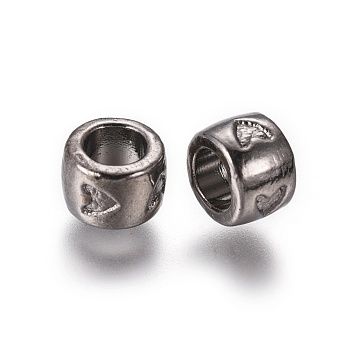 Metal Alloy European Beads, Lead Free and Cadmium Free, Flat Round, Gunmetal, about 8mm in diameter, 5.5mm thick, hole: 4.5mm