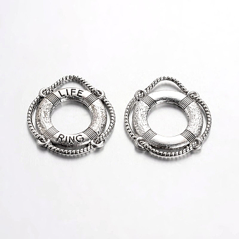 Tibetan Style Alloy Pendants, Cadmium Free & Lead Free, Life Ring/Lifebuoy/Cork Hoop, Antique Silver, Size: about 24mm long, 22mm wide, 2mm thick, hole: 3mm