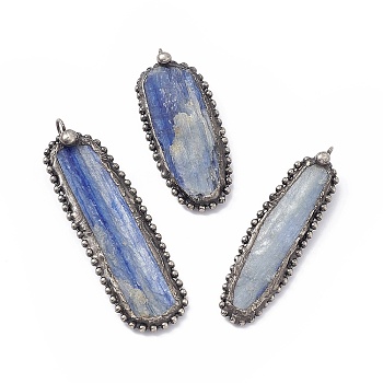 Natural Kyanite/Cyanite/Disthene Quartz Pendants, Oval Charms, with Antique Silver Tone Brass and Tin Findings, 48.5~64.5x15.5~20x3~10mm, Hole: 4mm