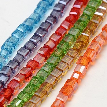 Electroplate Glass Bead Strands, AB Color Plated, Faceted, Cube, Mixed Color, 6x6x6mm, Hole: 1mm, about 99pcs/strand, 21 inch