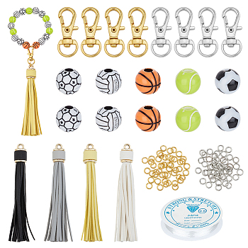 Elite DIY Sports Themed Bracelet Keychain Making Kit, Including Basketball & Volleyball & Football Acrylic Beads, Alloy Clasps, Imitation Leather Tassel Pendants, Mixed Color, Beads: 100Pcs/set