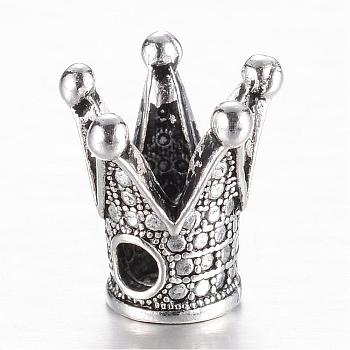 Alloy Beads, Crown, Antique Silver, 12.5x12x12mm, Hole: 2.5mm