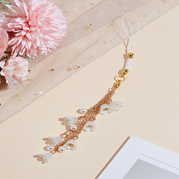 1Pc Plastic Lily Of The Valley Pendants Mobile Straps, Flower, White, 205x19mm