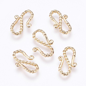 Brass S-Hook Clasps, Nickel Free, Real 18K Gold Plated, 19x11.5x2mm