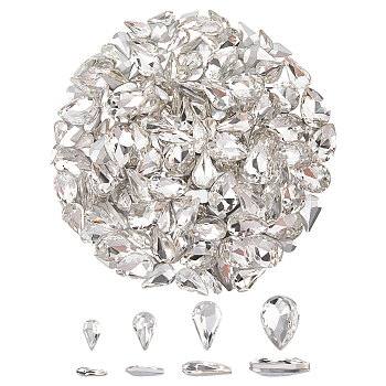 220Pcs 4 Style Glass Rhinestone Cabochons, Pointed Back & Back Plated, Faceted, Teardrop, Crystal, 8~14x5~10x2.8~4.5mm