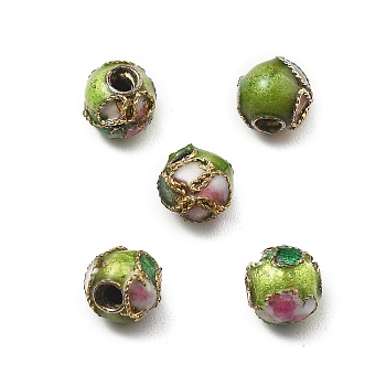 Handmade Cloisonne Beads, Round, Green Yellow, 5.5x5mm, Hole: 1mm