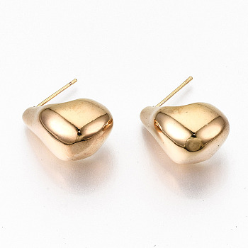 Brass Half Hoop Earrings, Stud Earring, Nickel Free, Real 18K Gold Plated, 17.5x22x13mm, Pin: 0.7mm