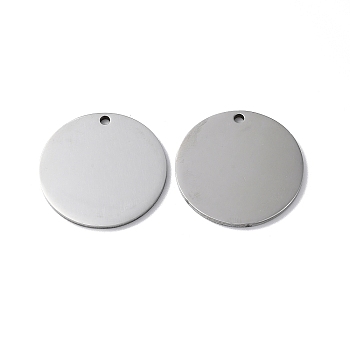 304 Stainless Steel Pendants, Stamping Blank Tag, Flat Round Charm, Stainless Steel Color, 24x1.4mm, Hole: 1.8mm
