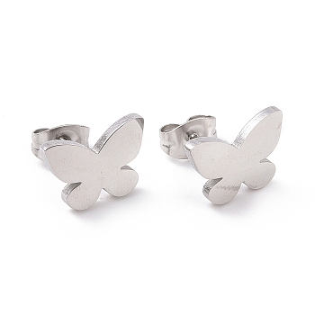 304 Stainless Steel Butterfly Stud Earrings for Women, Stainless Steel Color, 8x11.5x1.5mm, Pin: 0.8mm