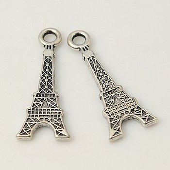 Tibetan Style Alloy Pendant, Lead Free and Cadmium Free, Antique Silver, Eiffel Tower, 30x12mm, Hole: 4mm
