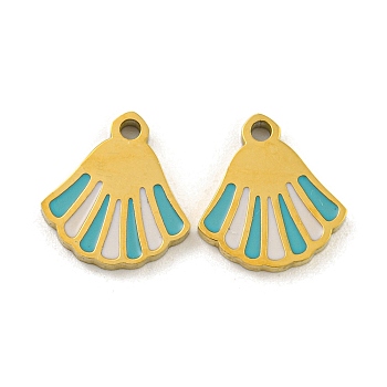 316 Surgical Stainless Steel Enamel Charms, Fan Charm, Golden, Dark Turquoise, 11x10x1.5mm, Hole: 1.2mm