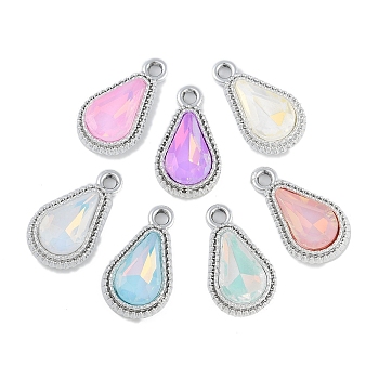 UV Plating Alloy with Mixed Color Glass Rhinestone Pendants, Cadmium Free & Lead Free, Teardrop, Platinum, 21x12x4mm, Hole: 2mm