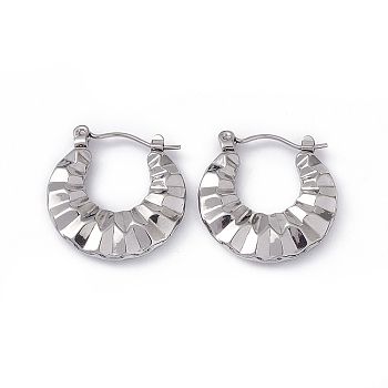 304 Stainless Steel Croissant Hoop Earrings for Women, Stainless Steel Color, 21x20.5x4mm, Pin: 0.7mm