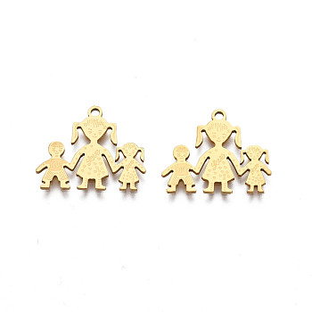 201 Stainless Steel Pendants, Family, Real 18K Gold Plated, 16x19x1mm, Hole: 1.4mm