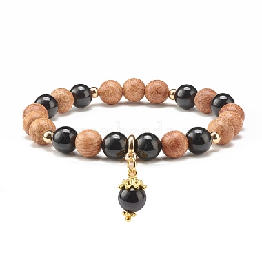 Natural Tourmaline & Wood Round Beads Stretch Bracelets Set(BJEW-JB07165-03)-6