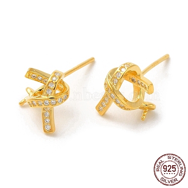 Real 18K Gold Plated Clear Sterling Silver+Cubic Zirconia Stud Earring Findings