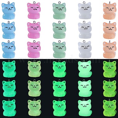 Stainless Steel Color Mixed Color Cat Shape Stainless Steel+Resin Pendants