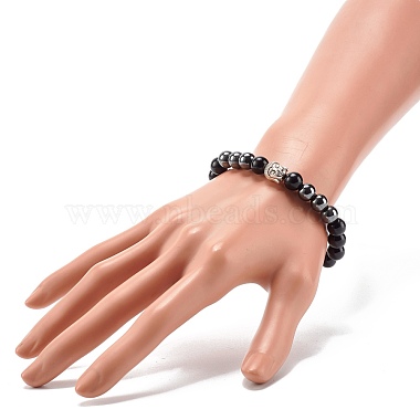 Natural Obsidian & Non-Magnetic Synthetic Hematite Round Beads Energy Stretch Bracelet for Men Women(BJEW-JB06968-01)-3