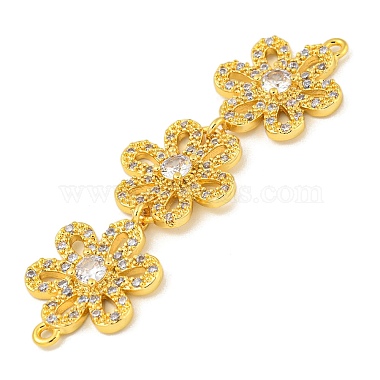 Brass Pave Clear Cubic Zirconia Three Flower Links Connector Charms(KK-P277-61G)-2