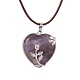 Natural Amethyst Heart Pendant Necklace with Cowhide Leather Cords(NJEW-JN04598-01)-1