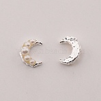 Alloy Moon Cabochons, with Plastic Imitation Pearl Beads, for Nail Art Studs and Nail Art Decoartion Accessories, Silver, 10x7x3.6mm(MRMJ-WH0072-98B)