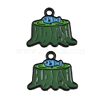 Alloy Enamel Pendants, Stump with Fish Charms, Black, Green, 19x23x1mm, Hole: 2mm(AL-CBA459E-04EB-01)