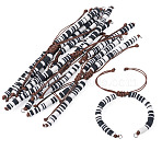 Handmade Polymer Clay Bead Bracelets Making, with Waxed Polyester Cord, Flat Round, Platinum, Coconut Brown, 6.50 inch(16.5cm)(AJEW-TAC00075)