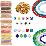 PandaHall Elite 401Piece DIY Evil Eyes Themed Jewelry Set Making Kits, Including Glass Beads Strands, Resin Beads, Alloy Spacer Beads and Jute Twine, Mixed Color, 6mm, hole: 1mm(DIY-PH0002-16)