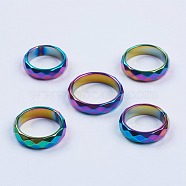 Non-magnetic Synthetic Hematite Rings, Faceted, Wide Band Rings, Multi-color Plated, Size 11, 20.5mm, 6mm(RJEW-I051-01-A)