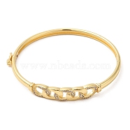 Brass Curb Chains Shape Hinged Bangle with Cubic Zirconia for Women, Real 16K Gold Plated, Inner Diameter: 2-3/8 inch(6.05cm)(BJEW-K229-01G)