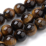 Natural Tiger Eye Beads Strands, Round, 10mm, Hole: 1mm, about 40pcs/strand, 15.7 inch(G-S259-21-10mm)