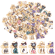 48Pcs 8 Style Alloy Enamel Pendants, Light Gold, Cat, Mixed Color, 21x13x2~2.3mm, Hole: 2~2.3mm, 6pcs/style(ENAM-DC0001-06)