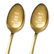 Stainless Steel Spoons Set, with Packing Box, Word Dad’s Peanut Butter Spoon & Mum’s Peanut Butter Spoon, Golden Color, Bottle Pattern, 182x43mm, 2pcs/set(AJEW-WH0253-012)