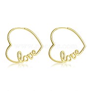Brass Huggie Hoop Earrings, Heart with Word Love, for Valentine's Day, Golden, 29x32x2mm, Pin: 1mm(EJEW-BB35713)