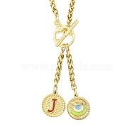 Ion Plating(IP) 304 Stainless Steel Red Enamel Letter & Eye Pendant Wheat Chain Necklaces, with Toggle Clasps, Golden, Letter J, 20.47~20.87 inch(52~53cm)(STAS-Z102-01G-J)